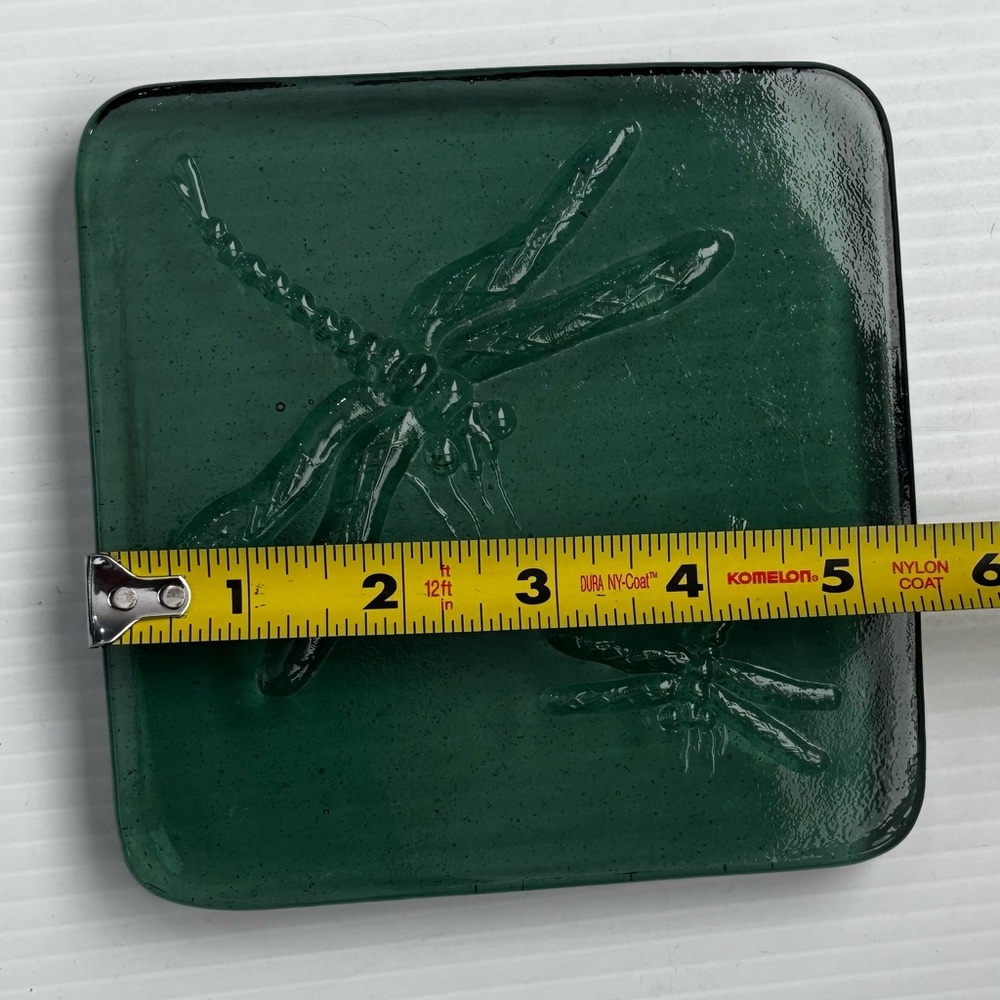 Dragonfly Glass Block Paperweight Tile 5.5" Square .75" Thick Aqua Green - Picture 4 of 6